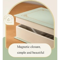 Off White Creative PU Jewelry Storage Book - Magnetic Closure Organizer for Earrings, Rings, and Necklaces(The Jewelry is a prop for the photo shoot a thumbnail