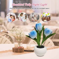 Blue Flowers USB Tulip Night Light - Bedroom Decor Table Lamp with PU Flowers & Ceramic Pot, Perfect Gift for Family & Friends thumbnail