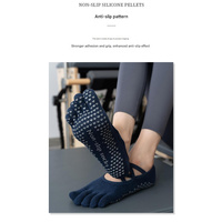 2 Pcs Grey Non-Slip Yoga Pilates Socks with Toe Design for Women - Cotton Blend with Anti-Slip Silicone Grip thumbnail