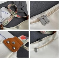 Off White With Black Suspenders Large Capacity Canvas Shoulder Bag - Casual Crossbody Dumpling Bag thumbnail