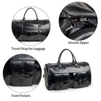 Black PU Leather Travel Duffel Bag - Multifunctional Overnight Gym Bag with Spacious Compartments thumbnail