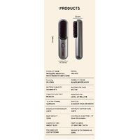 Gray Rechargeable Portable Ionic Hair Straightening Comb - USB Wireless Travel Hair Style thumbnail