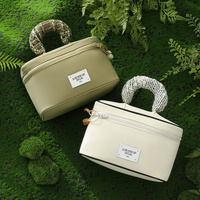 Portable Waterproof Cosmetic Bag with Handle - Cream White thumbnail