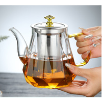 Elegant Glass Teapot with Gold Handle and Stainless Steel Infuser - 800ml Capacity thumbnail