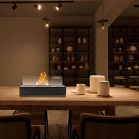 Not removable Portable  Tabletop Bioethanol Fireplace - White Rectangular Design with Glass Shields thumbnail