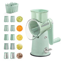 White Multifunctional Manual Rotary Vegetable Slicer with 10 Blades - Safe and Easy-to-Use thumbnail
