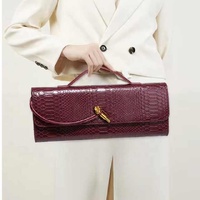 Wine Red Elegant PU Leather Clutch Bag with Snake Print Design - Multi-color Options thumbnail