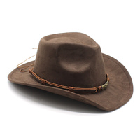 Gray Unisex Faux Suede Western Cowboy Hat - Wide Brim Vintage Fedora for Outdoor Travel,M(57-58cm) thumbnail