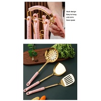 Dark Green Gold Stainless Steel Kitchen Utensil Set - 7-Piece Golden Cooking Tools with Stand thumbnail