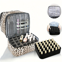 Black Marble Double-Layer PU Nail Polish Storage Case with High Capacity for Essential Oils and Nail Lamp - Portable & Adjustable thumbnail