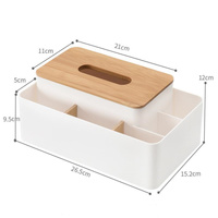 White Multifunctional Tissue Box Organizer - Bamboo Lid with Dividers for Desktop Storage thumbnail