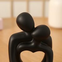 Black Romantic Couple Figurine with Heart Design - Modern Minimalist Decorative Statue thumbnail