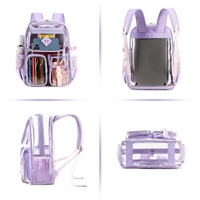 Purple Clear Transparent Backpack - Stylish PVC School Bag with Multiple Pockets thumbnail