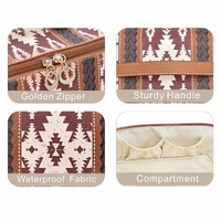 Brown Boho Travel Cosmetic Bag - Large Waterproof Makeup Organizer with Handle thumbnail
