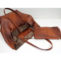 Brown Classic Large PU Leather Tote Bag with Inner Pouch - Elegant and Functional thumbnail