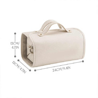 Beige Elegant Cosmetic Bag with Handle - Stylish and Compact for Travel and Storage thumbnail