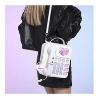 White Sweet Girl Creative Crossbody Bag with Telephone Design, PU Material, Lightweight and Unique thumbnail