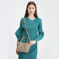 Beige Genuine Leather Women's Handbag - Stylish Bucket Bag with Top Handle and Crossbody Strap thumbnail