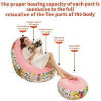 Blue And Black Patchwork Portable Inflatable Sofa Chair with Ottoman - Waterproof Flocked Lazy Sofa for Camping and Home Use thumbnail