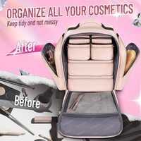 Pink 4-in-1 Travel Cosmetic Organizer Bag with Detachable Polyester Storage Boxes and Jewelry Roll, Multiple Compartments, Portable Makeup Bag thumbnail