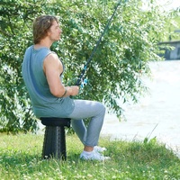 Rainbow Color Stitching Blue Portable Outdoor Telescopic Folding Stool with 100 Weight-Bearing Buckles, Lightweight and Compact Design, Perfect for Fi thumbnail
