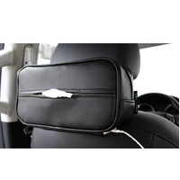 Black Multifunctional PU Leather Car Tissue Box Holder – Compact, Stylish, and Easy to Install with Headrest and Sun Visor Mounting Options thumbnail