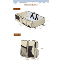 Grey-Blue Patchwork Multifunctional Foldable Baby Crib Mommy Bag | Large Capacity Diaper Bag | Portable Shoulder and Handheld Baby Essentials Bag thumbnail