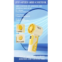Yellow 100-Speed Mecha Handheld Fan | USB Rechargeable High-Speed Mini Fan | Powerful & Silent | Lightweight 150g with 6-8 Hour Battery Life thumbnail