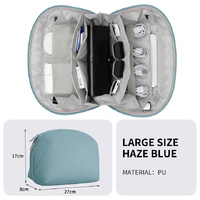 Blue Large Capacity Multi-functional PU Digital Storage Organizer Bag, Waterproof & Portable, for Cables, Chargers, and Accessories thumbnail