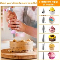 Pink Cream Piping Gun for Cookie Decorating - 6 Nozzle DIY Set for Baking and Cake Decoration thumbnail