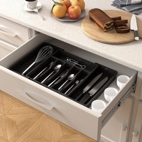 White Adjustable Polypropylene Kitchen Drawer Organizer - 8 Compartments, Large Capacity, Easy to Clean thumbnail