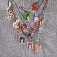 Pink Pendant Style Colorful Necklace for Women - Trendy Hand & Shell Jewelry Set thumbnail