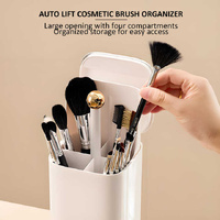 Cream Yellow Automatic Lifting Makeup Brush Holder with 4 Compartments, Large Capacity Cosmetic Brush Organizer(Makeup brushes are shooting props and  thumbnail