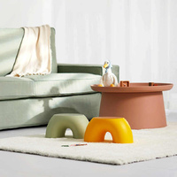 Blue Minimalist Round Shape Footstool - Durable Anti-slip Rainbow Stool for Home, Creative Design PP+Polypropylene Material, Comfortable Shoe Bench thumbnail
