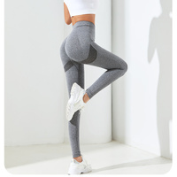Black Size XL High-Waisted Butt-Lifting Seamless Yoga Leggings for Women - Knitted Fitness Pants thumbnail