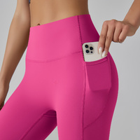 Rose Red Size L High-Waist Seamless Yoga Pants for Women - Fitness Leggings with Pockets, Quick-Dry, Butt-Lifting, Stretchable Workout Tights thumbnail