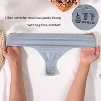 Size M Comfortable High-Waisted Women's Cotton Thong Underwear - 6-Pack in Black,White,Grey,Skin,Brown And Blue thumbnail