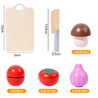 Kids Wooden Vegetable Cutting Toy Set - 18x15cm, Includes Knife, Fish, Carrot, Tomato & More thumbnail