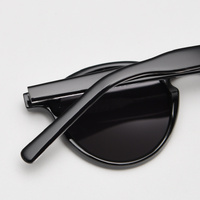 Tortoiseshell All Gray Tortoiseshell Feet Retro Round Polarized Sunglasses - Black Frame - Fashion UV Protection thumbnail