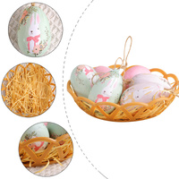 Two Rabbits  Five Sets Of Six Each Easter Egg Hanging Ornament Set with Creative Woven Basket - Festive Decor for Home Scenes thumbnail