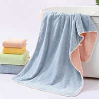 Blue-pink Oversized Double-Sided Coral Fleece Bath Towel | Soft and Absorbent, Thick & Warm, 70x140cm thumbnail