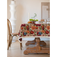Floral Cotton Linen Tablecloth | Vintage Style Country Garden Design, 90x90cm thumbnail