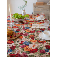 Floral Cotton Linen Tablecloth | Vintage Style Country Garden Design, 140*140cm thumbnail