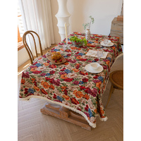 Floral Cotton Linen Tablecloth | Vintage Style Country Garden Design, 100*160cm thumbnail