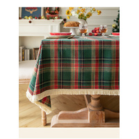 Vintage Plaid Fabric Tablecloth | Classic English Red and Green Plaid Tablecloth for Dining Table and Party Decoration 140*140cm thumbnail