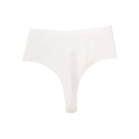 3 pcs（White+Black+Blue Aster） High-Waisted Solid Color Cotton Comfort Plus Size Tummy Control Thong Panties for Women – Size L thumbnail