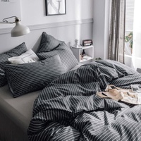 Black Stripes Three-Piece Bedding Set - Comfortable Polyester with Adjustable Corner Straps (Quilt Cover 230*230CM + Pillowcase 51*76CM*2) thumbnail