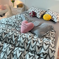 Love patternt Three-Piece Bedding Set - Comfortable Polyester with Adjustable Corner Straps (Quilt Cover 200*230CM + Pillowcase 51*76CM*2) thumbnail