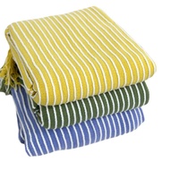 Green Cozy Knit Throw Blanket with Fringe - Stylish Striped  Bed End Cover, 127x220CM thumbnail