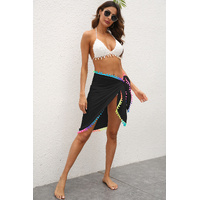 Black Summer Sun Protection Sarong - Women's Beach Cover-Up with Tassels 68x163cm thumbnail